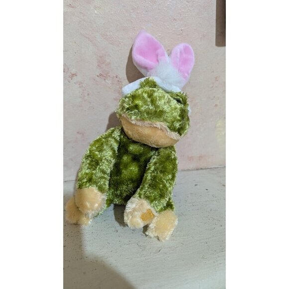 Dan Dee Frog Plush Toy With Bunny Ears 7: green pink  stuffed animal - Picture 2 of 10